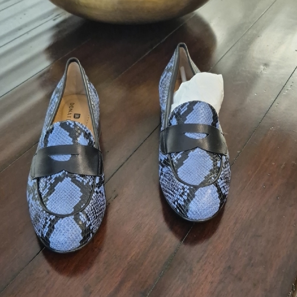 Blue and Black Snakeskin Flats Loafers